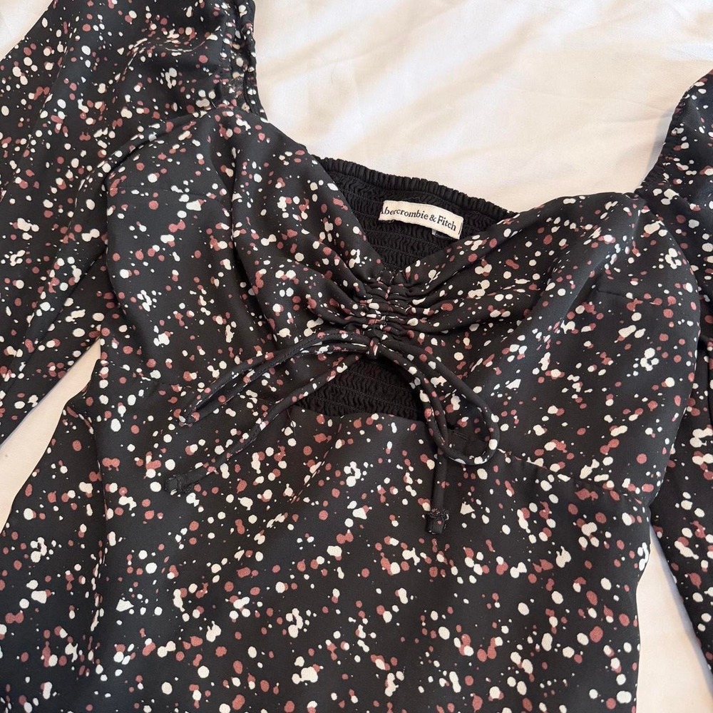 Abercrombie & Fitch Floral Sweetheart Puff Sleeve Smocked Blouse Black Pink XS